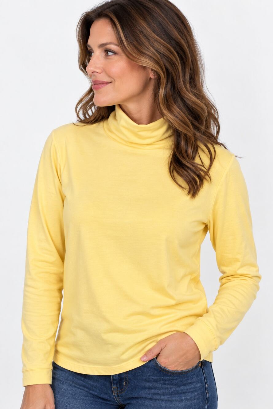 Fast Pace Womens XL Yellow Turtleneck Long Sleeve Cotton Top